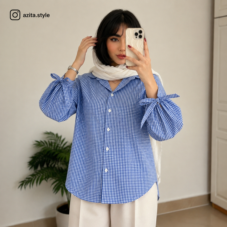 شومیز چهارخونه آستین پاپیون🌸